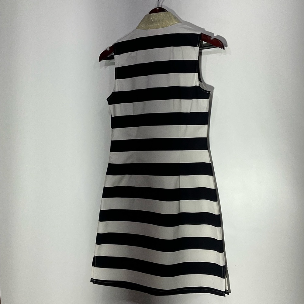 STS Sail to Sable navy & white striped dress gold collar & neckline, side zip XS - Picture 8 of 16